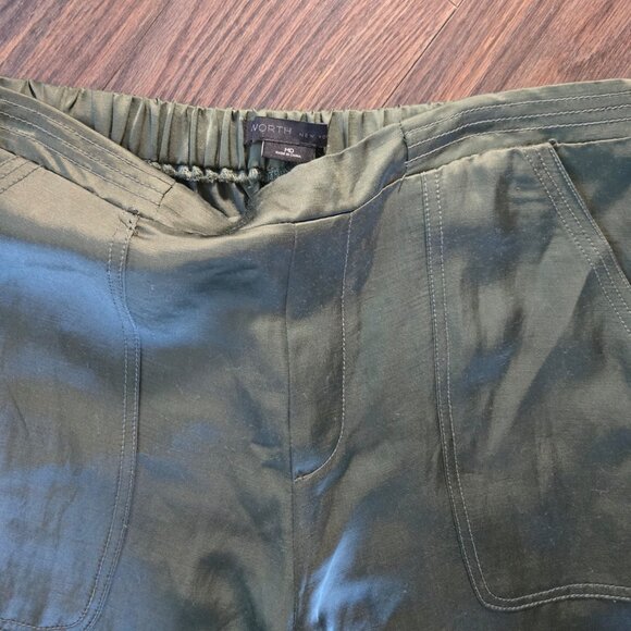 WORTH, New York Mossy Green Rayon & Linen Satin Dressy Pants SIZE M - Picture 4 of 10